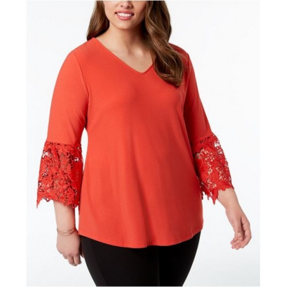 Alfani 1X CORAL blouse with bell sleeves 1X